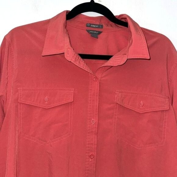 Eddie Bauer Womens XL Coral Button-Up Shirt With 3/4 Sleeves & Front Pockets - Picture 5 of 8